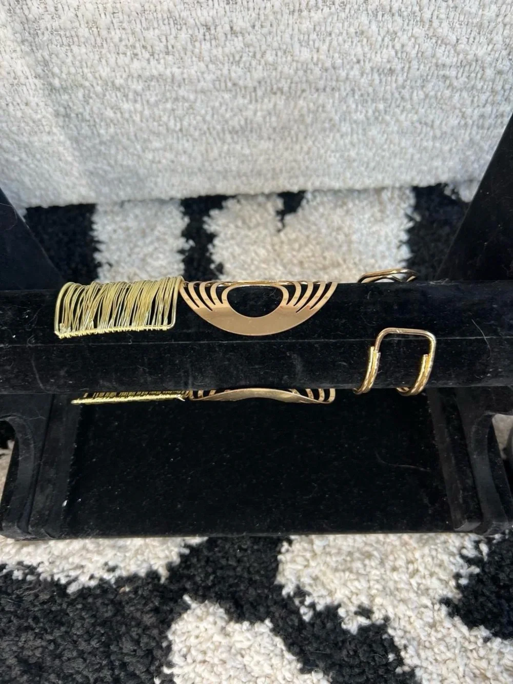 Chunky gold tone cuff bangle stack  Set of 3